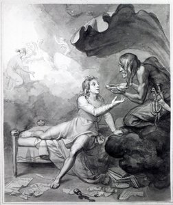 Thomas Chatterton får en skål med gift från Despair (penna, bläck och tvätt på papper) av John Flaxman