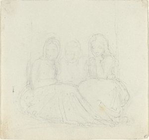 Tre sittande kvinnofigurer av John Flaxman