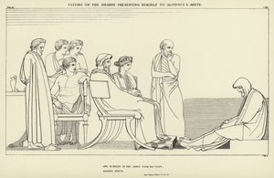 Odysseus på heden och presenterar sig för Alcinous och Arete av John Flaxman