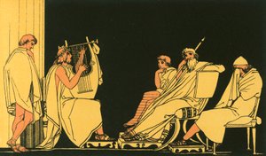 Ulysses græder ved sangen af Demodocusswed av John Flaxman