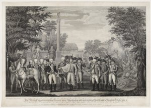 Britterna överlämnade sina vapen till Gen: Washington efter deras nederlag i York Town i Virginia oktober 1781. av John Francis (after) Renault
