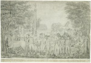 Britterna överlämnade sina vapen till general Washington efter deras nederlag i Yorktown i Virginia, oktober 1781, 1810-1815 av John Francis Renault