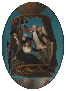 Kapten Vincenzo Lunardi med sin assistent George Biggin och fru Letitia Anne Sage i en ballong av John Francis Rigaud