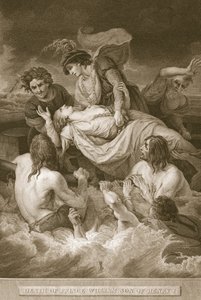 Prins Williams död, son till Henry I, graverad av J. Stow, illustration från David Humes "The History of England", pub. av R. Bowyer, London, 1812