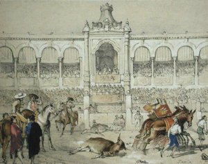 Sevilla tjurfäktning: Att ta bort den döda tjuren från ringen, från 