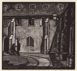 Cambridge: Corpus Christi, Old Court (träsnitt)