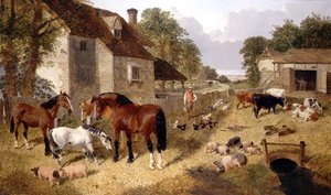 Farmyard Scene (olja på duk)