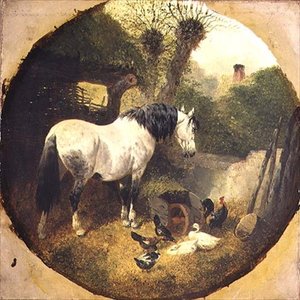 En vagnhäst som äter hö från en skottkärra på en gård av John Frederick Herring Senior