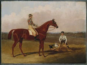 "Barfota", kapplöpningshästen, med en Jockey Up and a Groom, 1835 av John Frederick Herring Senior