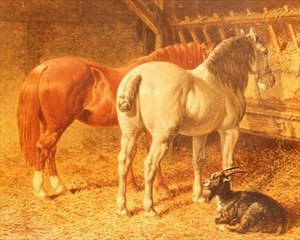 Hästar och en get i ett stall av John Frederick Herring Senior