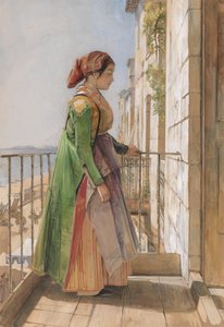 En grekisk flicka som står på en balkong av John Frederick Lewis