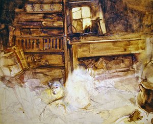 En terrier i en höglandsstuga (penna och akvarell på papper) av John Frederick Lewis