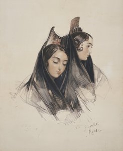 Girls of the Ronda, Andalusia, plåt 11 från Sketches of Spain, graverad av Charles Joseph Hullmandel (1789-1850) publicerad 1836 av John Frederick Lewis