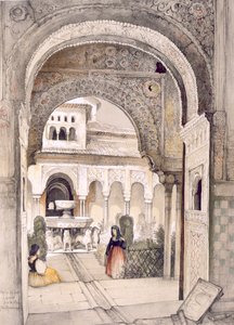 Lejonens fontän, från Abencerrajes-salen, från "Sketches and Drawings of the Alhambra", graverad av William Gauci (fl.1825-54) av John Frederick Lewis