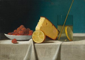 Stilleben med kaka, citron, jordgubbar och glas, 1890.