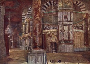 Interiör av Klippdomen (Moskén i Omar), från sydöstra (färg litho) av John Fulleylove