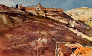 Jerusalem. - Tempelområdets södra mur, från Hinnomdalen, vid solnedgången 1902. av John Fulleylove