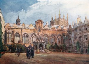 Oriel College (färglitografi) av John Fulleylove