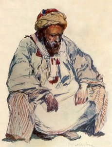 Sittande figur av syrisk herde i fårskinnsrock, 1902. av John Fulleylove
