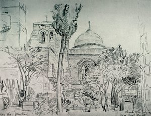Heliga gravens kyrka från det grekiska klostrets trädgård, 1902. av John Fulleylove