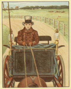 Pojke som kör en häst och vagn (färg litho)