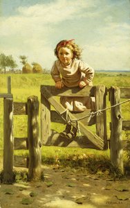 Ung flicka som svänger på en grind, av John George Brown