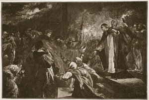 Kardinal Wolsey i Leicester Abbey, illustration från "The Church of England: A History for the People" av H.D.M. Spence-Jones, pub. ca 1910 (sepiafoto). av John Gilbert