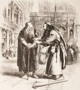 Illustration til The Merchant of Venice, Shylock og Tubal mødes på gaden, akt III, Scene I, fra 
