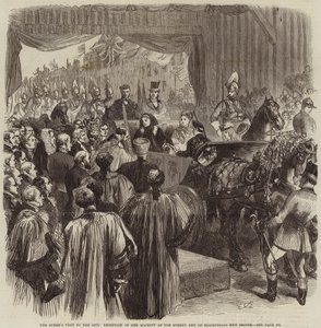 Drottningens besök i staden, mottagning av Hennes Majestät vid Surrey End of Blackfriars New Bridge av John Gilbert