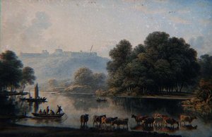 En utsikt över Windsor Castle från Themsen (akvarell) av John Glover