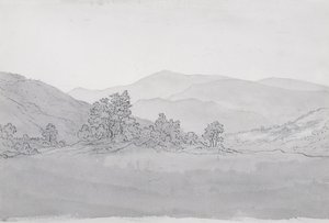 Llantysilio Mountain, Wales (penna, bläck och tvätt på papper) av John Glover