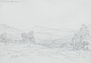Llantysilio Mountain, Wales (penna, penna och bläck på papper) av John Glover