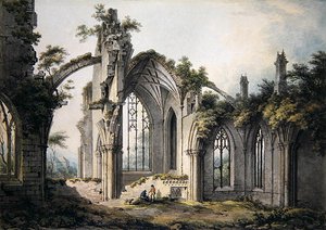 Melrose Abbey (akvarell på papper) av John Glover