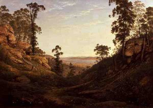 Floden Derwent och staden Hobart, Tasmanien (olja på duk) av John Glover