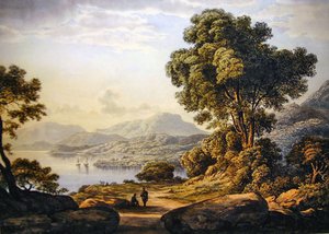 Utsikt i Lake District (akvarell på papper) av John Glover