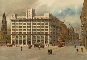 Liverpool: Tower Building och Water Street (färg litho)