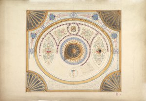 Design för tak med två porträtt och fläktstöd vid hörn, 1800-talet. av John Gregory Crace