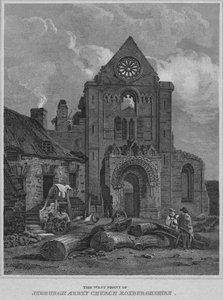 Västfronten av Jedburgh Abbey Church Roxburghshire, 1814 av John Greig
