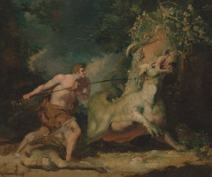 Man attackerar ett monster