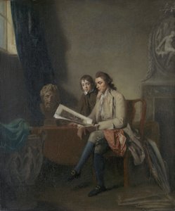 Porträtt av en man och en pojke som tittar på tryck, c.1765-70 av John Hamilton Mortimer