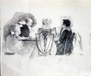 A Gathering at a Table (penna och bläck på papper) (detalj av 143433)