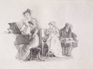 En musikalisk kväll (penna och bläck på papper) av John Harden