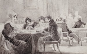 En kväll hemma (penna och bläck på papper) av John Harden