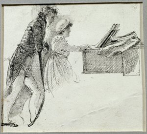 At the Piano (bläck på papper) av John Harden