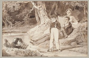 Takwimu nne kati ya miti katika siku ya joto, 1807 (wc kwenye karatasi)swed av John Harden