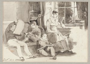 Jessy och tre barn, 1815 (wc på papper) av John Harden