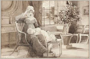 Mrs H med barnet John William, 1814 (wc på papper) av John Harden