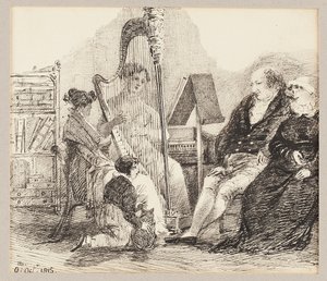Spelar musik på harpan, 1815 av John Harden