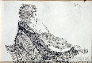 Spela fiol (penna och bläck på papper) av John Harden