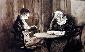 Läsning (penna och bläck och tvätt på papper) av John Harden